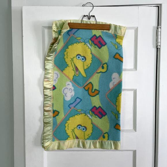 Vintage Sesame Street Baby Crib Blanket Lovey Satin Trim Binding Yellow Big Bird - Picture 1 of 10